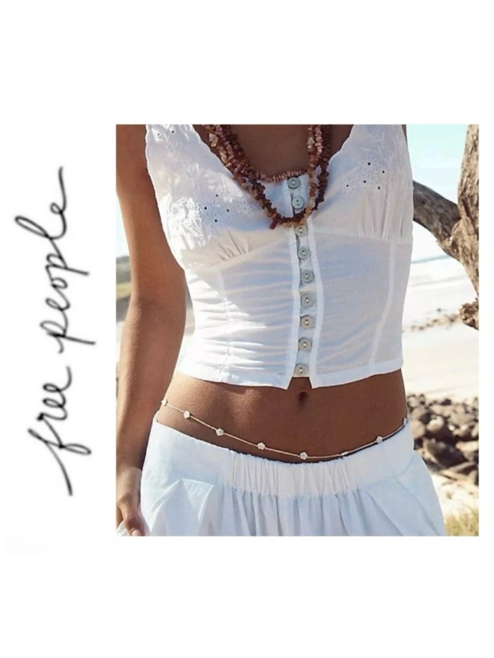 NWT Free People Delicate Flower Belly Chain In Red